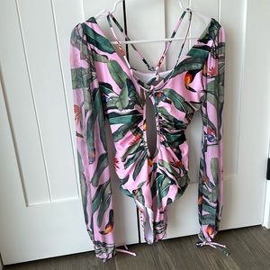 Tropical print long sleeve bather/bodysuit